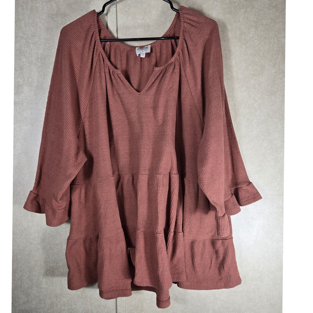 Hayden Los Angeles Rust Waffle Knit Tiered Babydoll Tunic Top 2XL HN4387W